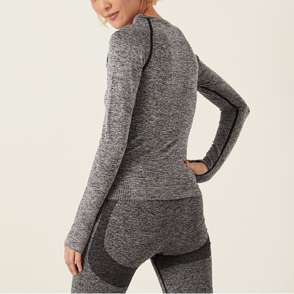 🌟SALE🌟NWOT PINK Victoria’s Secret Seamless Workout Crew, Heathered Black - Picture 2 of 5